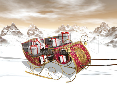 Christmas Santa sleigh full of gifts - 3D render