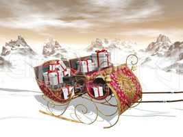 Christmas Santa sleigh full of gifts - 3D render