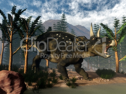 Nedoceratops roaring while running - 3D render