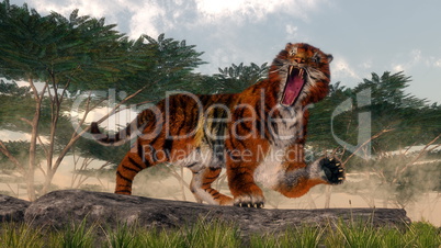 Tiger roaring - 3D render