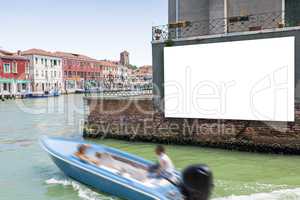 Blank billboard on the wall in Venice