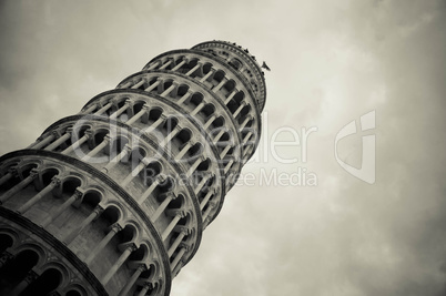 Leaning tower of Pisa in Italy in black and white
