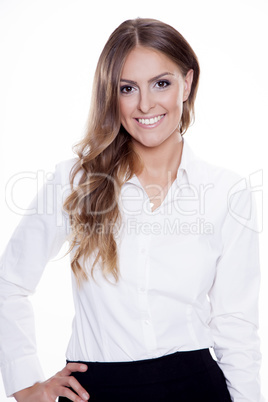 Portrait of happy smiling woman dressed