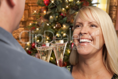 Girl Socializing with Champagne Glass At Christmas Party