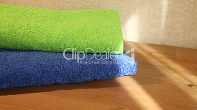 Blue and green towels