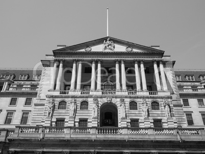 Black and white Bank of England in London