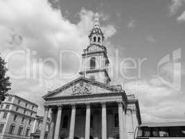 Black and white St Martin church in London