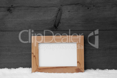 Gray Christmas Card With Picture Frame, Copy Space, Snow