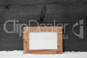 Gray Christmas Card With Picture Frame, Copy Space, Snow