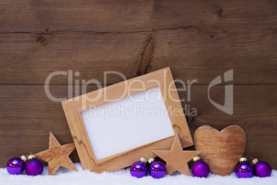 Purple Christmas Decoration With Copy Space, Snow