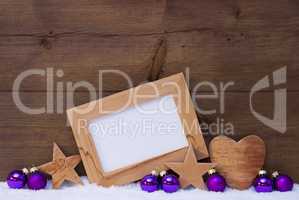 Purple Christmas Decoration With Copy Space, Snow
