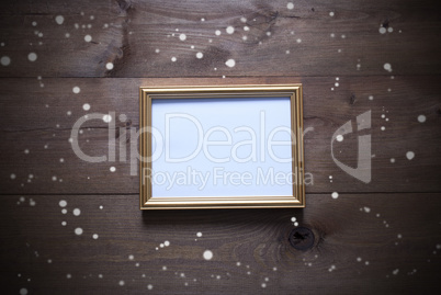 Golden Picture Frame With Copy Space And Snowflakes