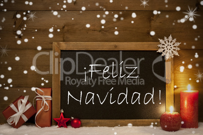 Card, Blackboard, Snowflakes, Feliz Navidad Mean Merry Christmas