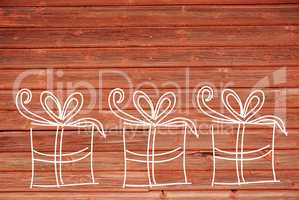 Concept Illustration Of Three Gifts, Copy Space, Wooden Background
