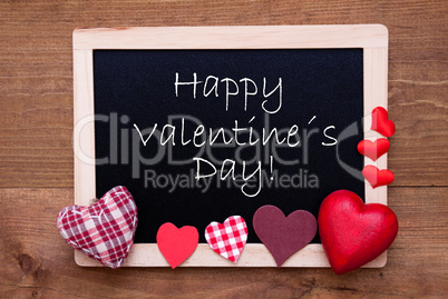 Blackboard With Textile Hearts, Text Happy Valentines Day
