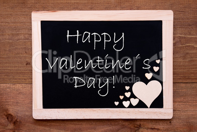 Blackboard With Wooden Hearts, Text Happy Valentines Day