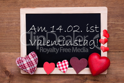 Blackboard, Textile Hearts, Text 14.2 Valentinstag Means Valentines Day