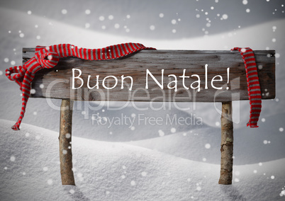 Brown Sign Buon Natale Means Merry Christmas,Snow, Snowfalkes
