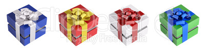 Colorful gift boxes, presents isolated 3d rendering