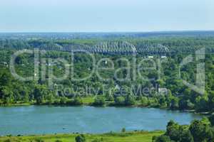 view to country houses at picturesque lake
