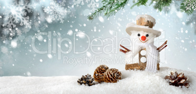 Seasonal background with happy snowman