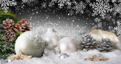 Elegant Christmas decoration with snow