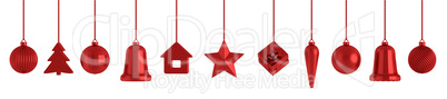 Red christmas baubles isolated 3d rendering