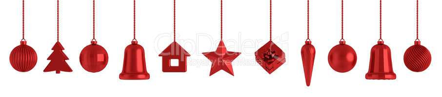 Red christmas baubles isolated 3d rendering