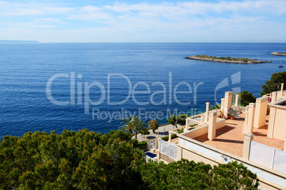 The sea view terrace at luxury hotel, Mallorca, Spain