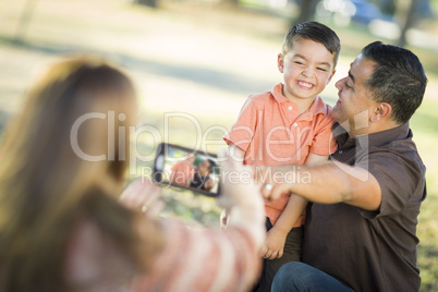 Mixed Race Family Taking A Phone Camera Picture