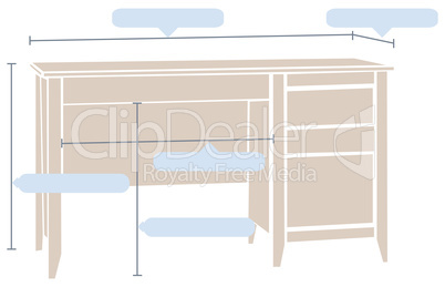 Office table with the basic dimensions