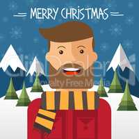 Christmas card with hipster male in flat style