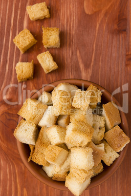 Cubes of bread croutons of white bread
