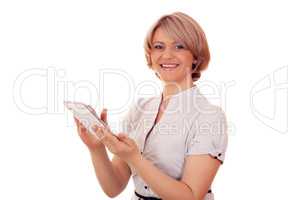 happy woman with tablet pc