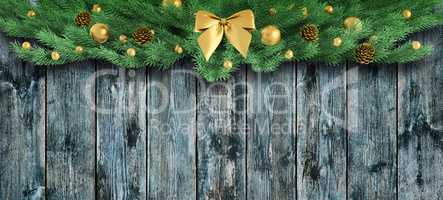 Christmas ornament over wooden planks 3d rendering