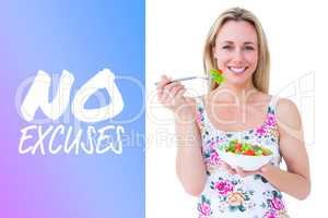 Composite image of pretty blonde eating bowl of salad