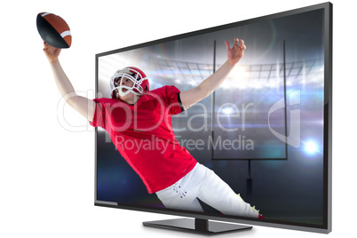 Composite image of american football player scoring a touchdown