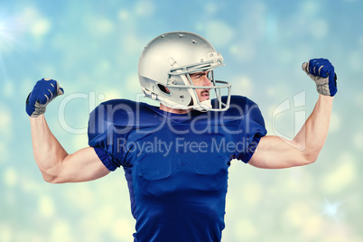 Composite image of american football player flexing muscles