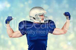 Composite image of american football player flexing muscles