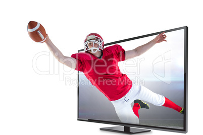 Composite image of american football player scoring a touchdown