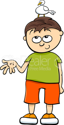 boy with bird cartoon