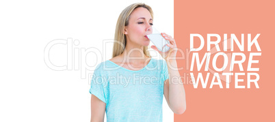Composite image of pretty blonde drinking glass of water
