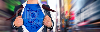 Composite image of businessman opening his shirt superhero style