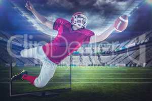 Composite image of american football player scoring a touchdown