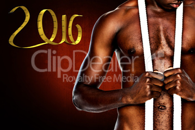 Composite image of mid section of shirtless muscular man