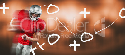 Composite image of american football player in red jersey lookin