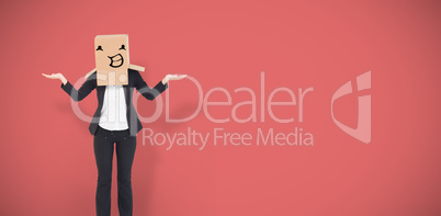 Composite image of businesswoman with box over head