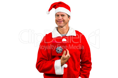 Smiling man in santa costume