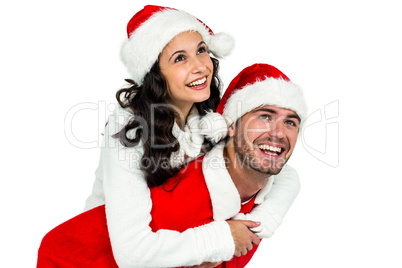 Festive couple smiling at camera