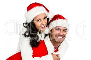 Festive couple smiling at camera